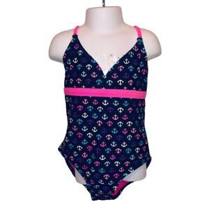 Girls 6/6X navy blue rainbow anchor one piece swimsuit by Xhilaration